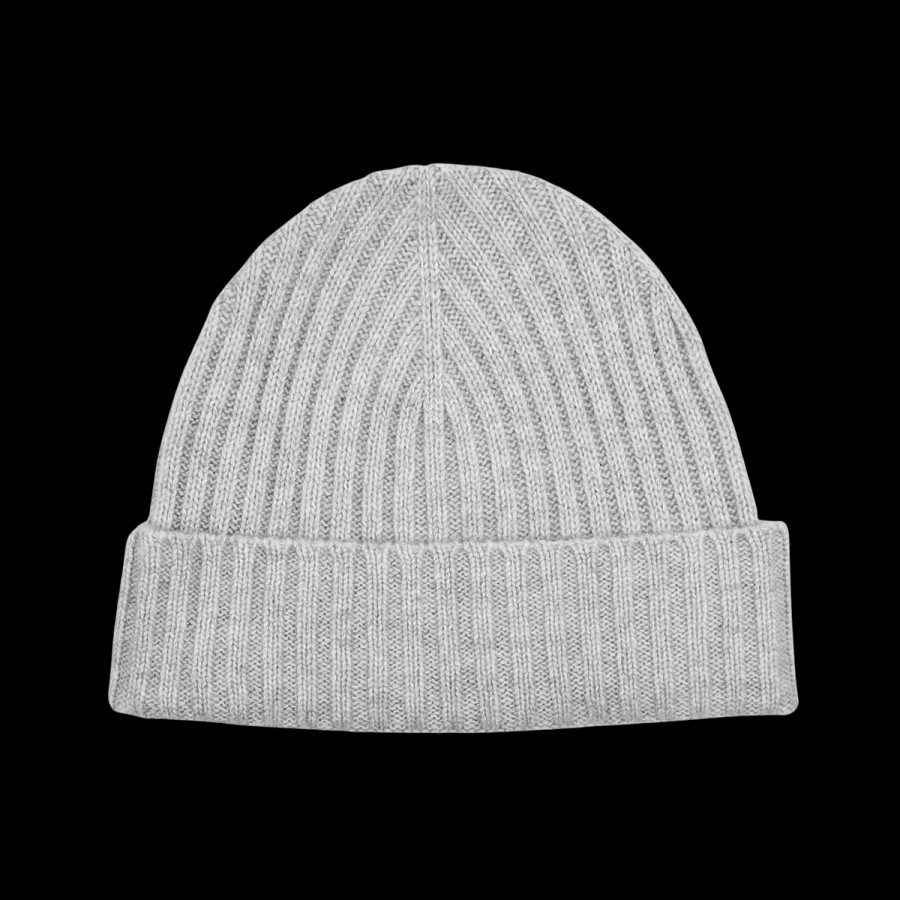 Amanda Christensen Light Grey Ribbed Cashmere Beanie Best