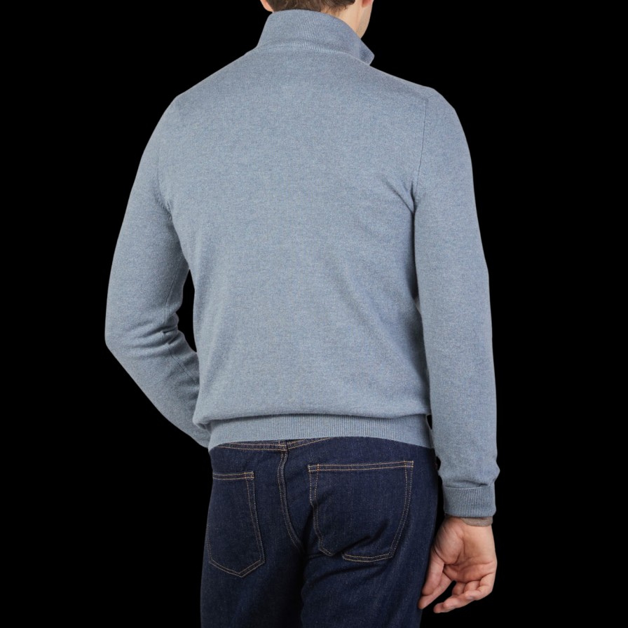 Gran Sasso Steel Blue Cashmere 1/4 Zip Sweater New