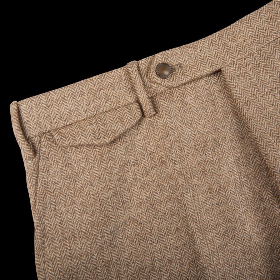 Berwich Beige Herringbone Wool Tweed Trousers Clearance