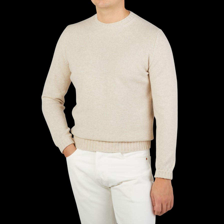 Filippo de Laurentiis Ecru Wool Cashmere Crewneck Sweater Clearance