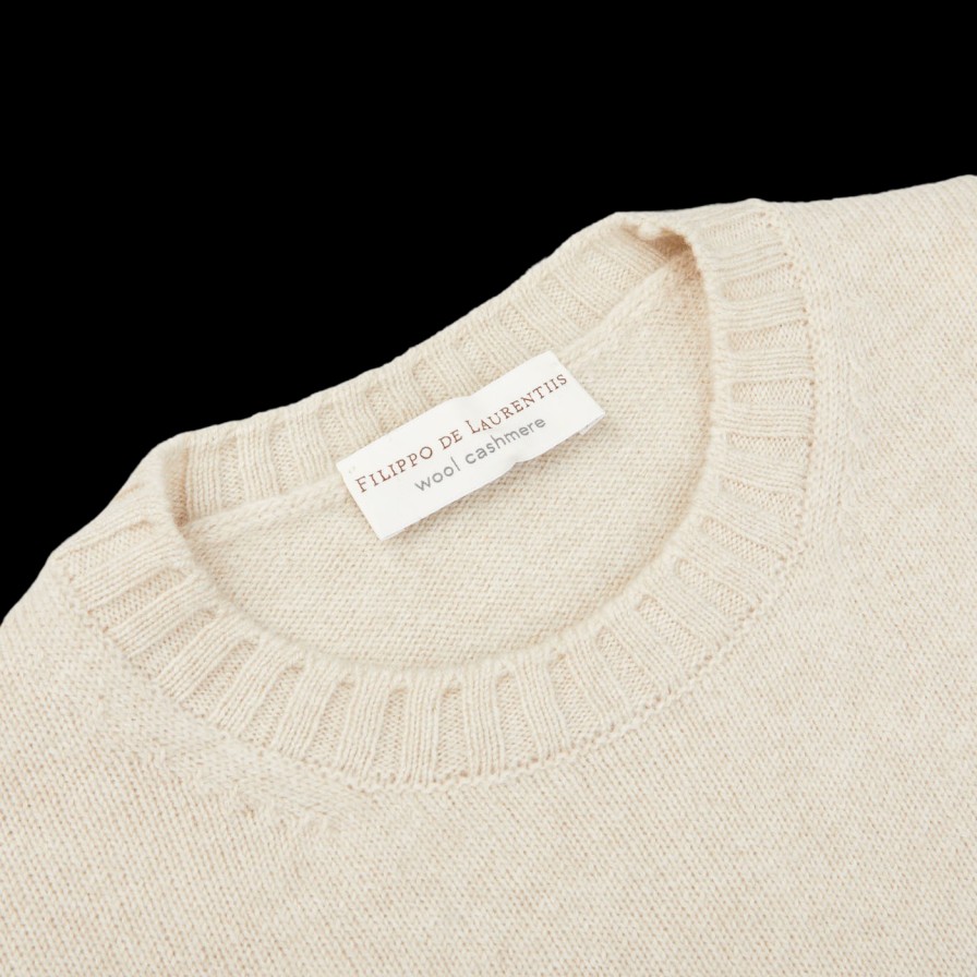 Filippo de Laurentiis Ecru Wool Cashmere Crewneck Sweater Clearance