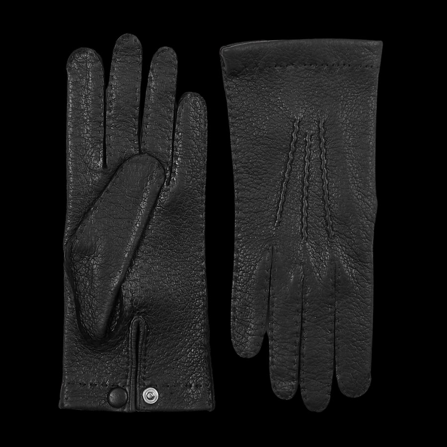 Hestra Black Peccary Unlined Palm Button Gloves Clearance