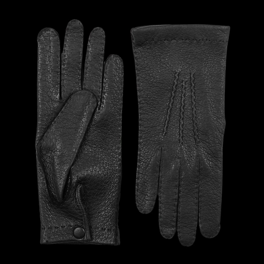 Hestra Black Peccary Unlined Palm Button Gloves Clearance