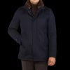 Herno Navy Wool Twill Beaver Collar Jacket Hot