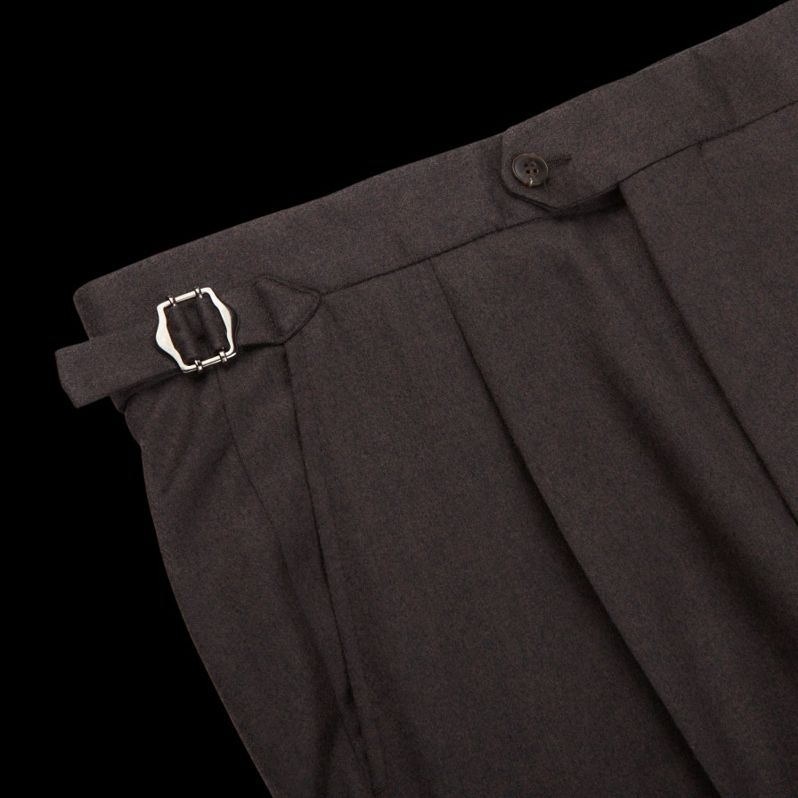 Studio 73 Dark Brown Wool Flannel Pleated Trousers Online