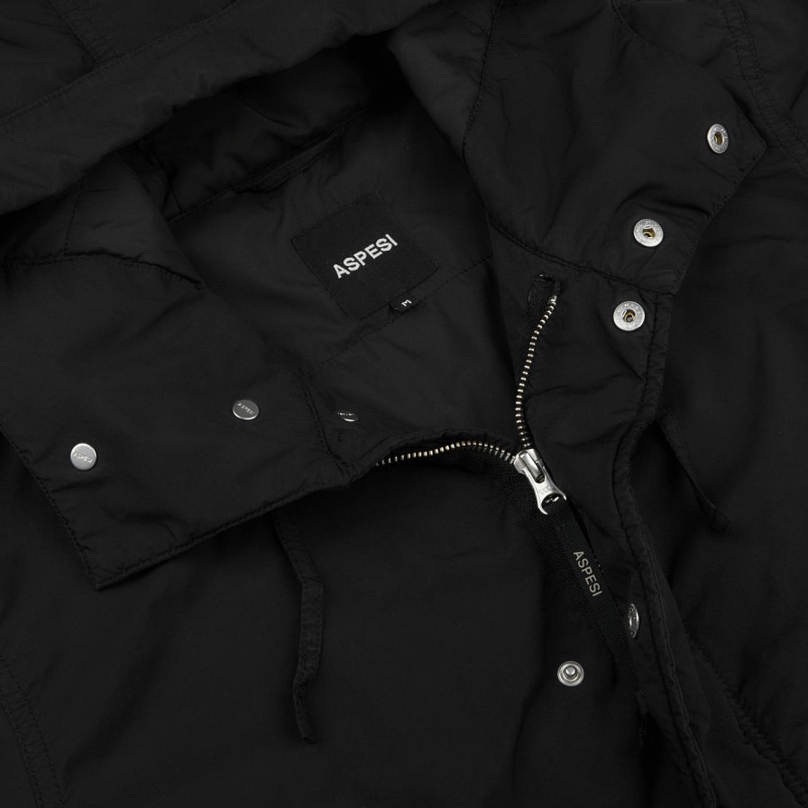 Aspesi Black Technical Nylon Hood Parka Online