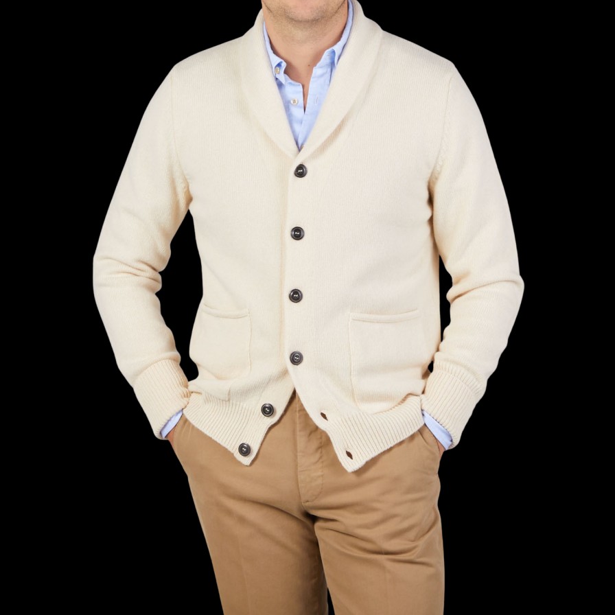 G.R.P Ecru Wool Cashmere Shawl Collar Cardigan Online