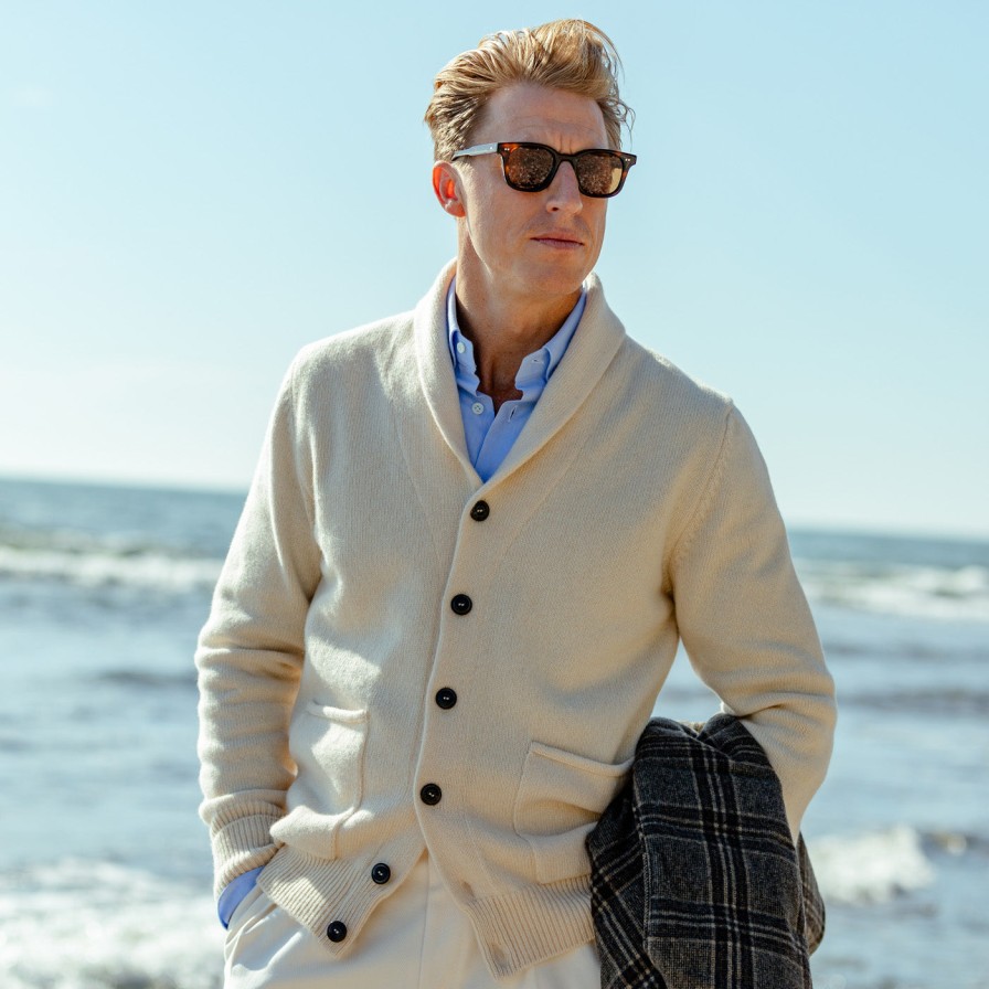 G.R.P Ecru Wool Cashmere Shawl Collar Cardigan Online