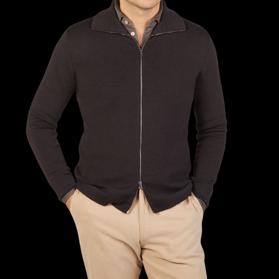 G.R.P Brown Melange Merino Wool Zip Jacket Clearance