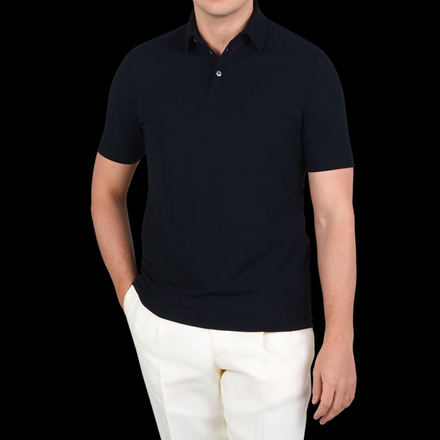 Zanone Navy Blue Ice Cotton Polo Shirt Best