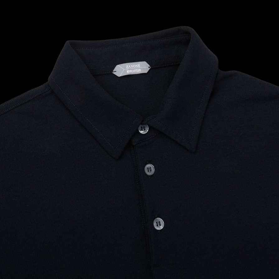 Zanone Navy Blue Ice Cotton Polo Shirt Best