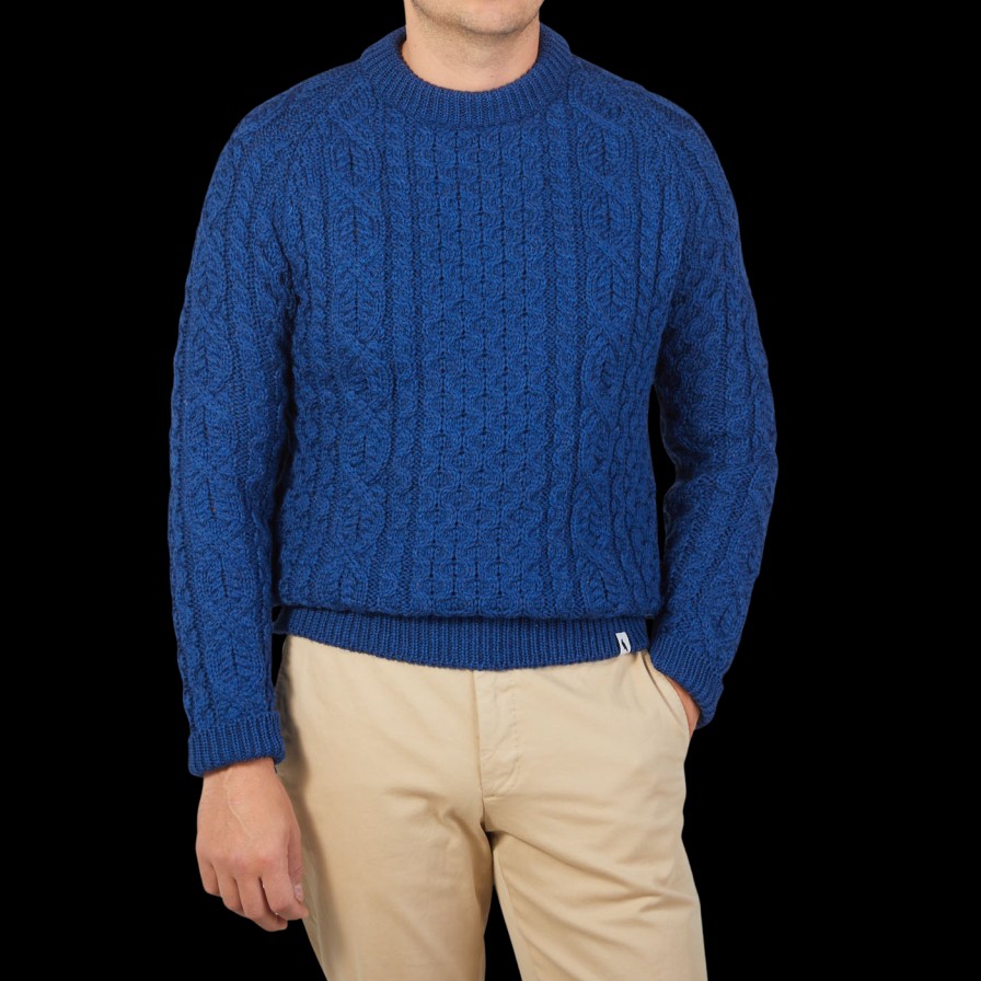 Peregrine Cobalt Blue Merino Wool Hudson Aran Jumper New