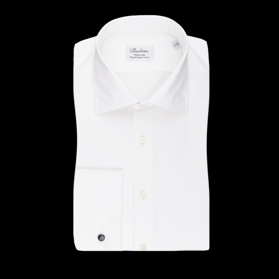 Stenströms White Fitted Body Double Cuff Shirt Clearance