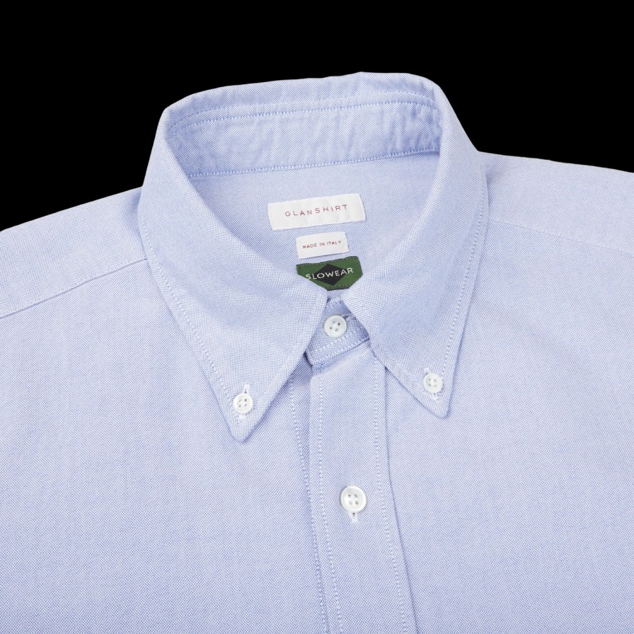 Glanshirt Blue Melange Cotton Oxford Bd Regular Shirt Online