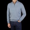 Gran Sasso Steel Blue Cashmere 1/4 Zip Sweater Wholesale