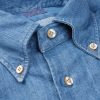 Mazzarelli Blue Washed Cotton Denim Bd Slim Shirt New