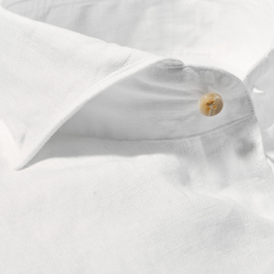 Stenströms White Linen Cutaway Fitted Body Shirt New