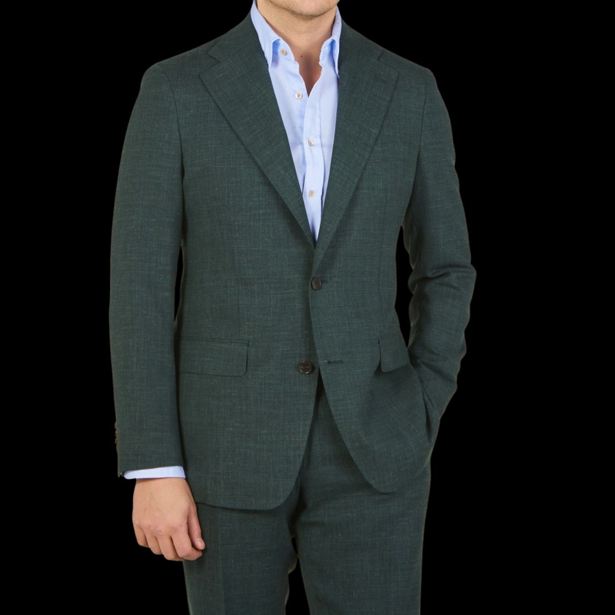 Baltzar Sartorial Green Melange Wool Linen Suit Jacket Best