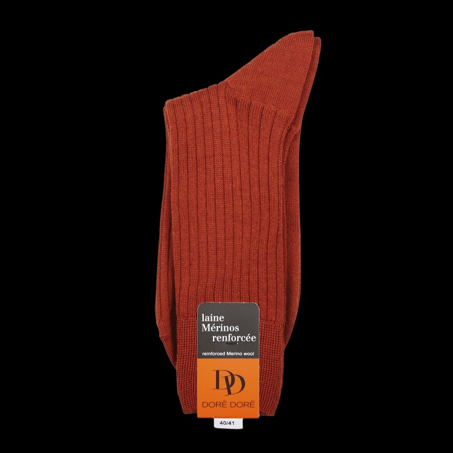 Doré Doré Burnt Orange Merino Wool Ribbed Socks New