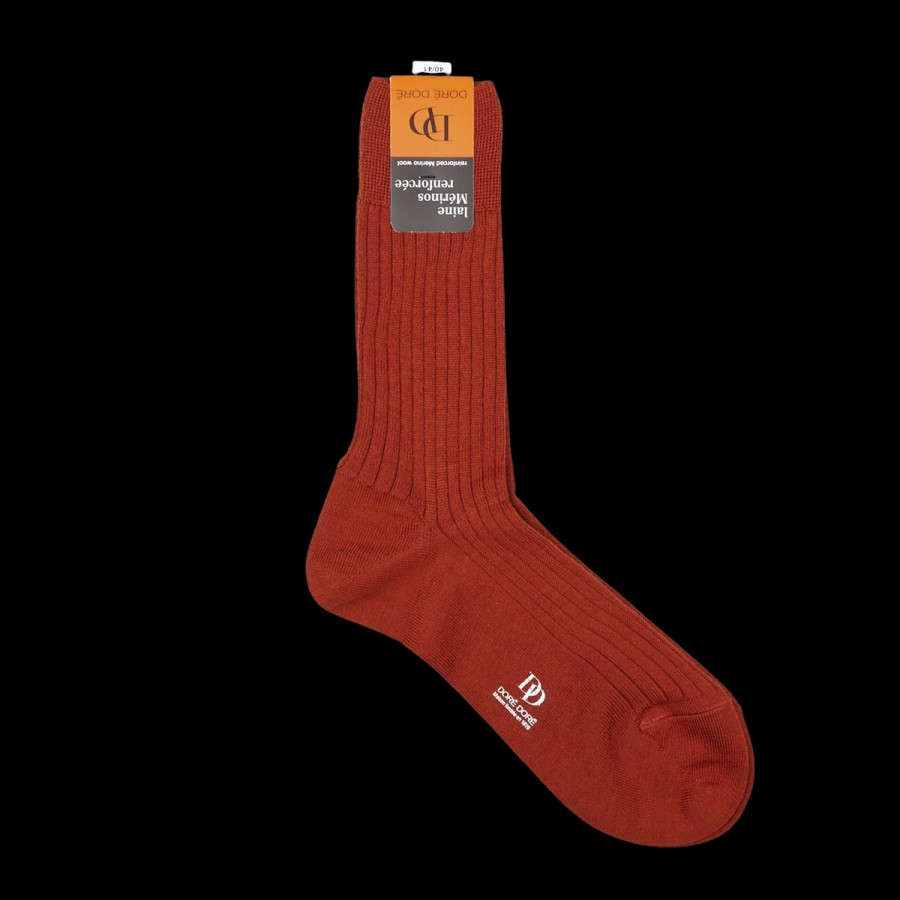 Doré Doré Burnt Orange Merino Wool Ribbed Socks New