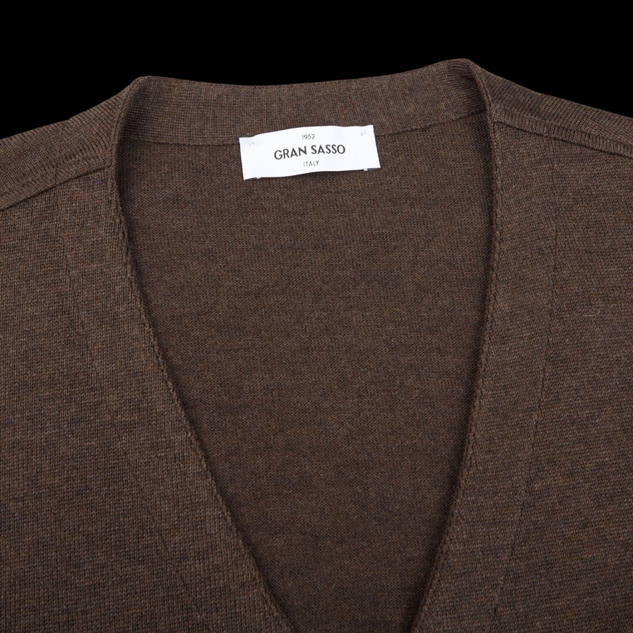 Gran Sasso Brown Melange Knitted Merino Wool Waistcoat Hot