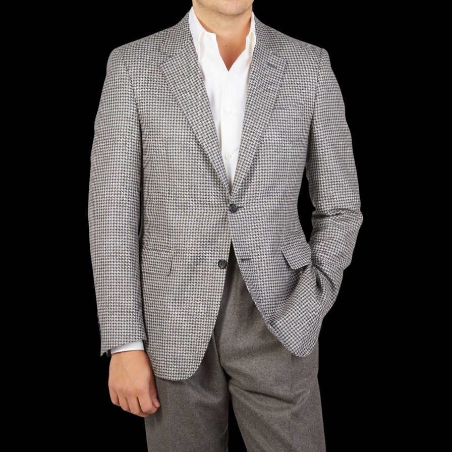 Canali Grey Houndstooth Wool Drop 6 Blazer Online