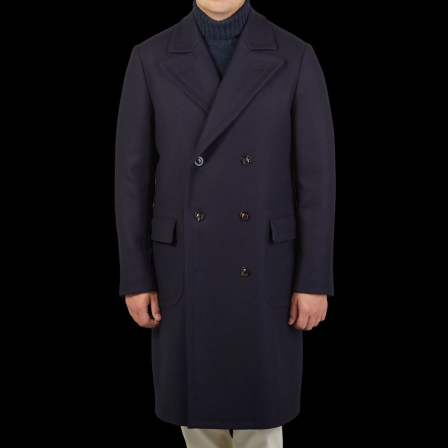 Boglioli Navy Blue Wool Cashmere Twill Coat Wholesale