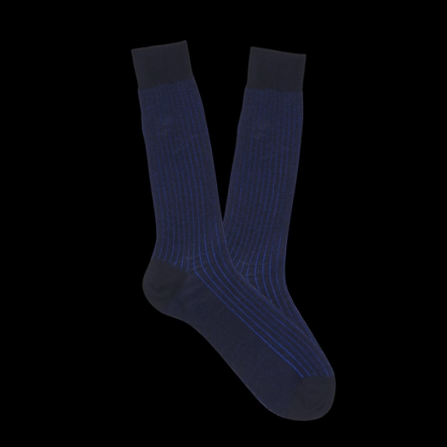 Canali Navy Blue Ribbed Cotton Vanisee Socks Clearance