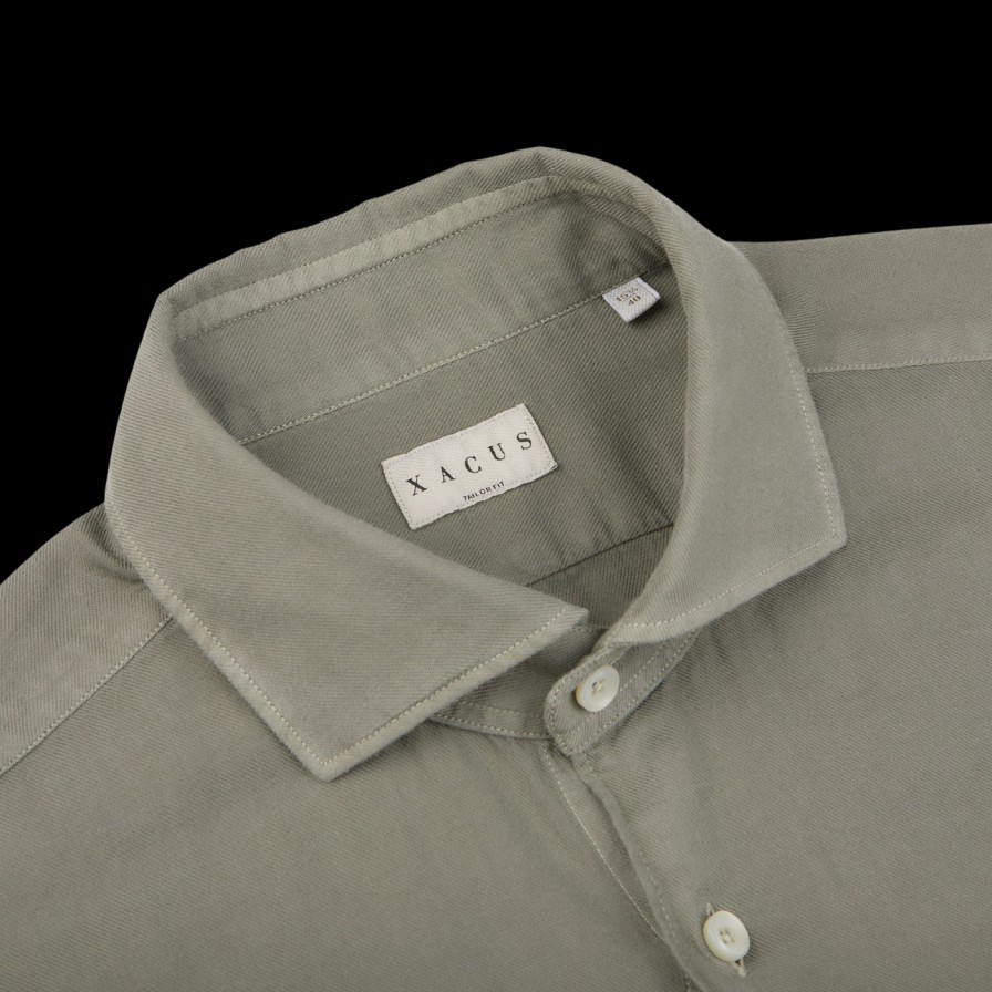 Xacus Muted Green Washed Cotton Twill Casual Shirt Online