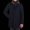 Herno Navy Diagonal Wool Fur Car Coat Clearance