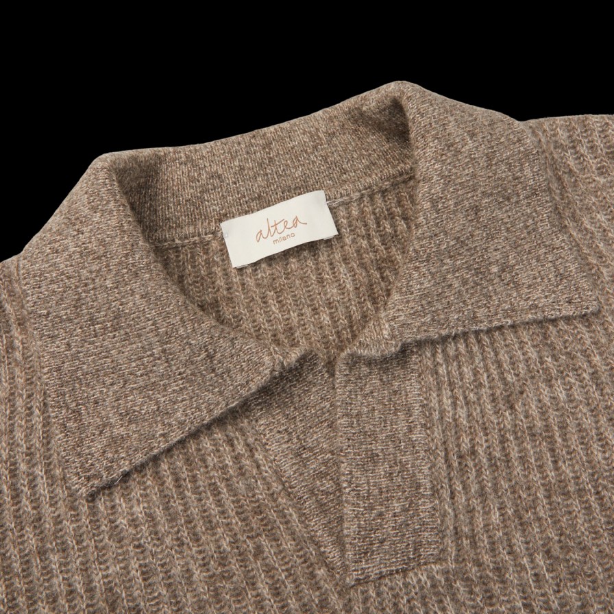 Altea Taupe Melange Wool Cashmere Ls Polo Hot