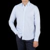 Stenströms White Blue Striped Cotton Oxford Slimline Shirt Clearance