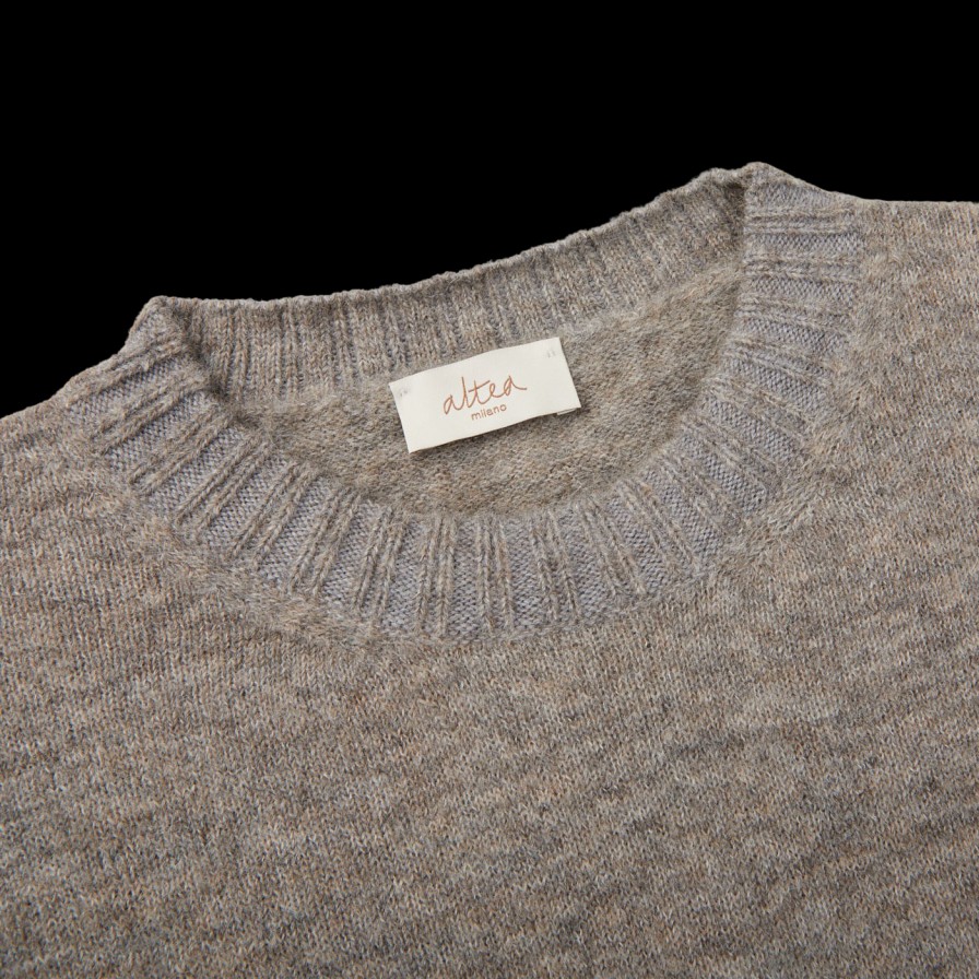 Altea Grey Melange Wool Alpaca Crewneck Sweater New