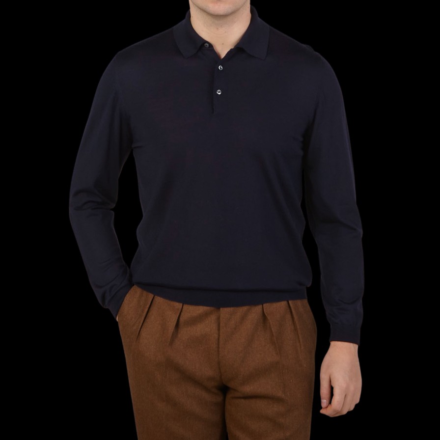 Fedeli Navy 140S Wool Polo Shirt Best