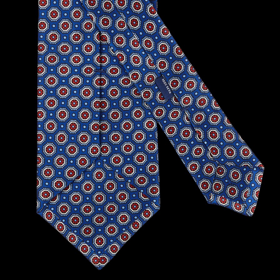 Silvio Fiorello Indigo Blue Geometrical Printed Silk Tie Best