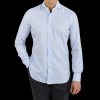 Mazzarelli Light Blue Slim Cutaway Herringbone Shirt Online