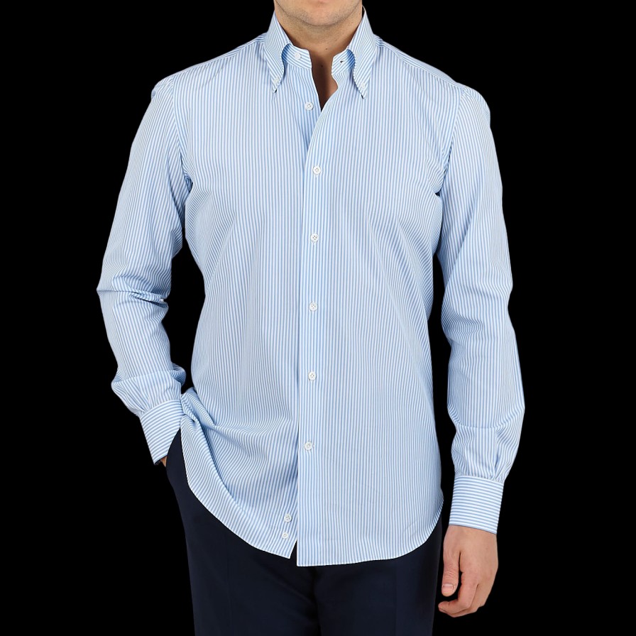 Mazzarelli Light Blue Striped Regular Fit Cotton Shirt Online