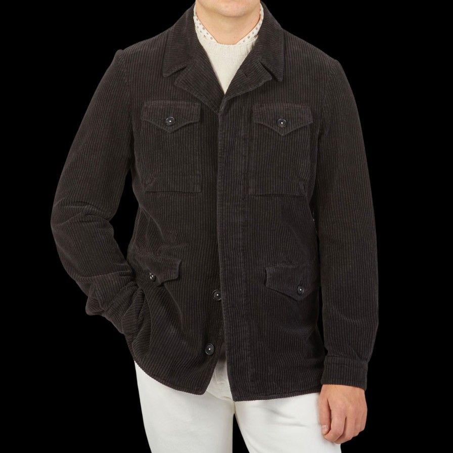 Massimo Alba Dark Grey Cotton Corduroy Field Jacket Clearance