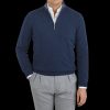 Gran Sasso Dark Blue Melange Wool Cashmere 1/4 Zip Sweater Hot