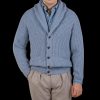 William Lockie Blue Waves Lambswool Shawl Collar Cardigan Online