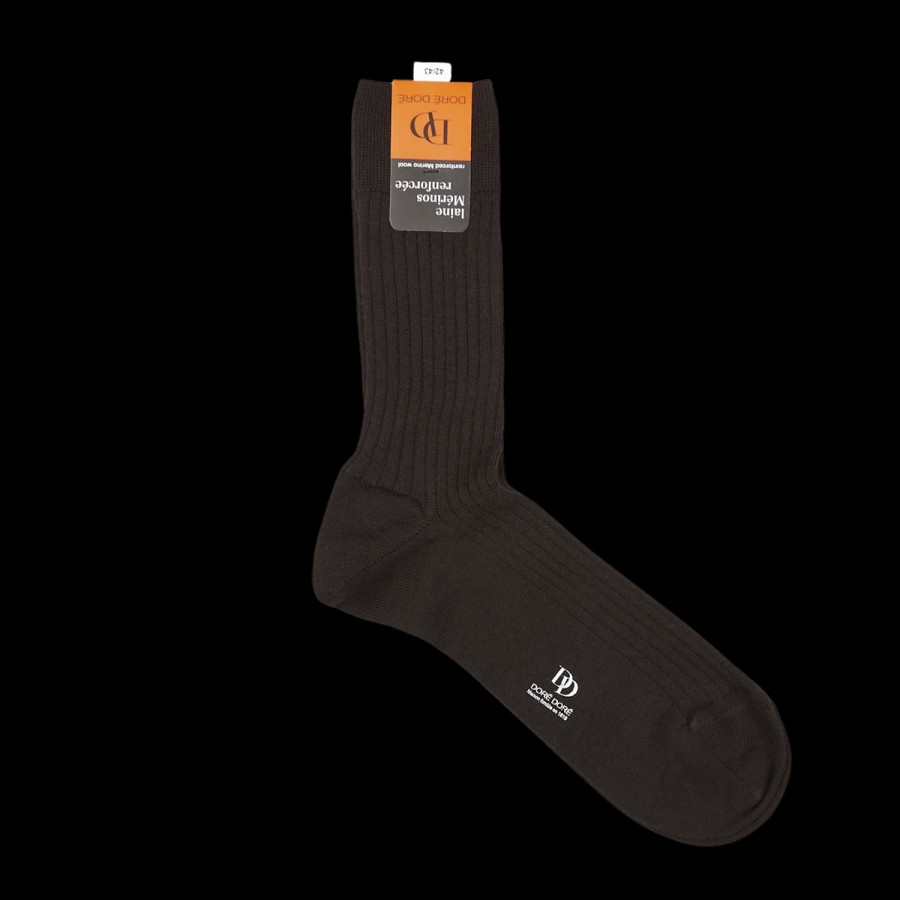 Doré Doré Chocolate Brown Merino Wool Ribbed Socks Wholesale