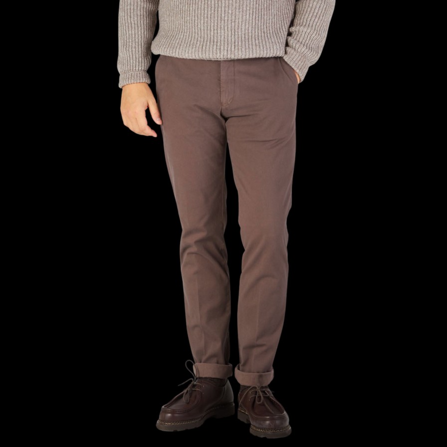 Berwich Chocolate Brown Cotton Stretch Chinos Wholesale