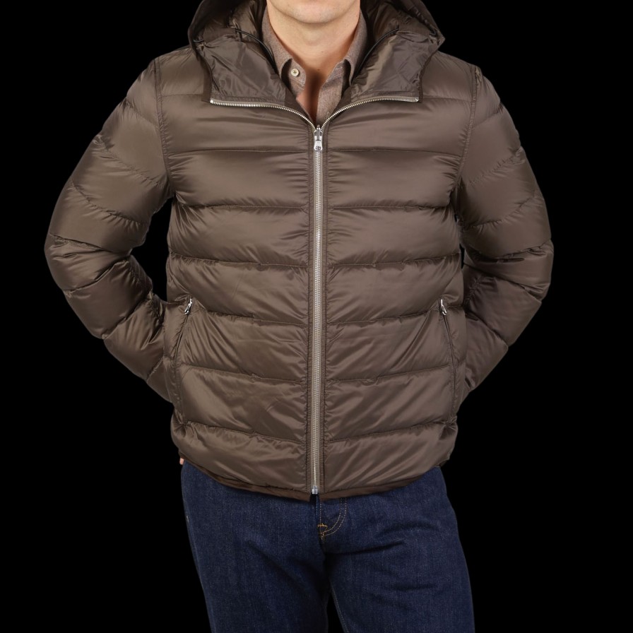 Ten C Brown Nylon Down Padded Liner Hood Jacket Clearance