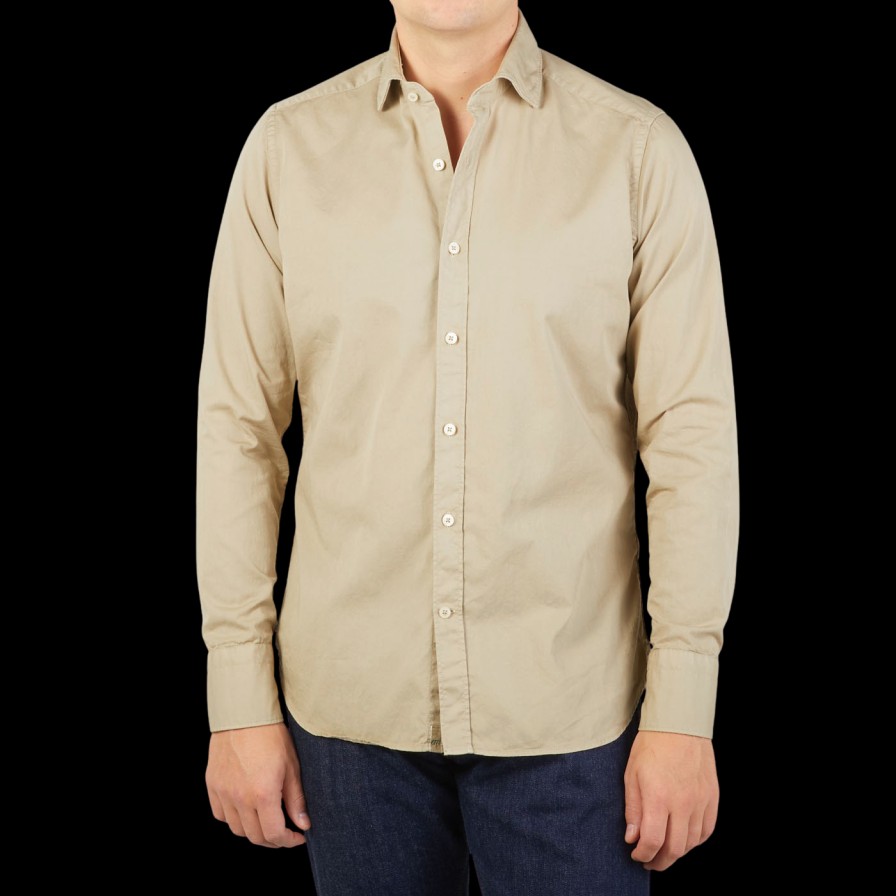 Tintoria Mattei Khaki Beige Overdyed Cotton Poplin Shirt Best