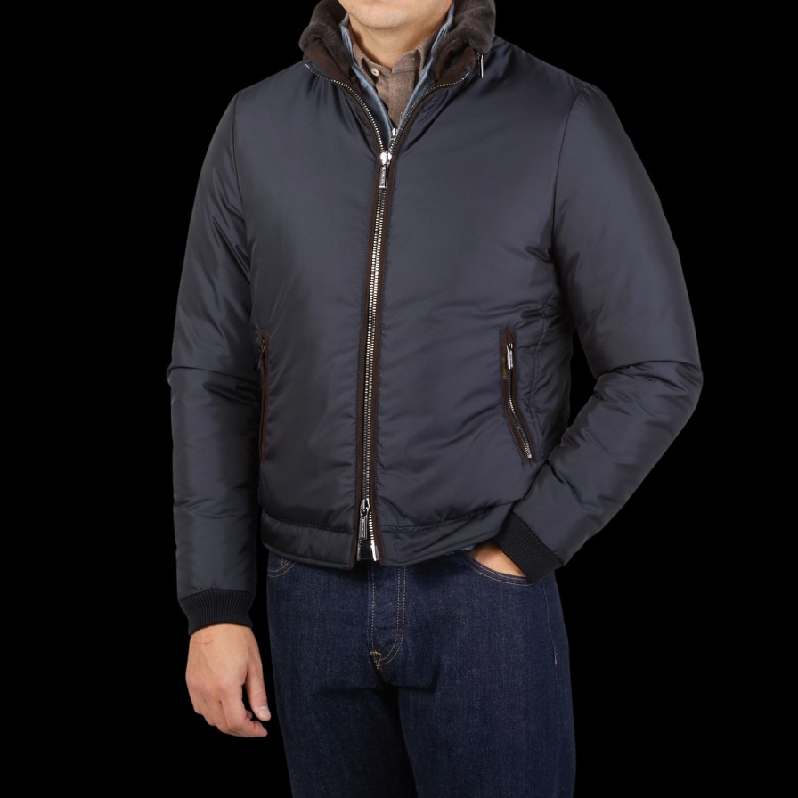 Moorer Navy Blue Nylon Down Padded Blouson Online