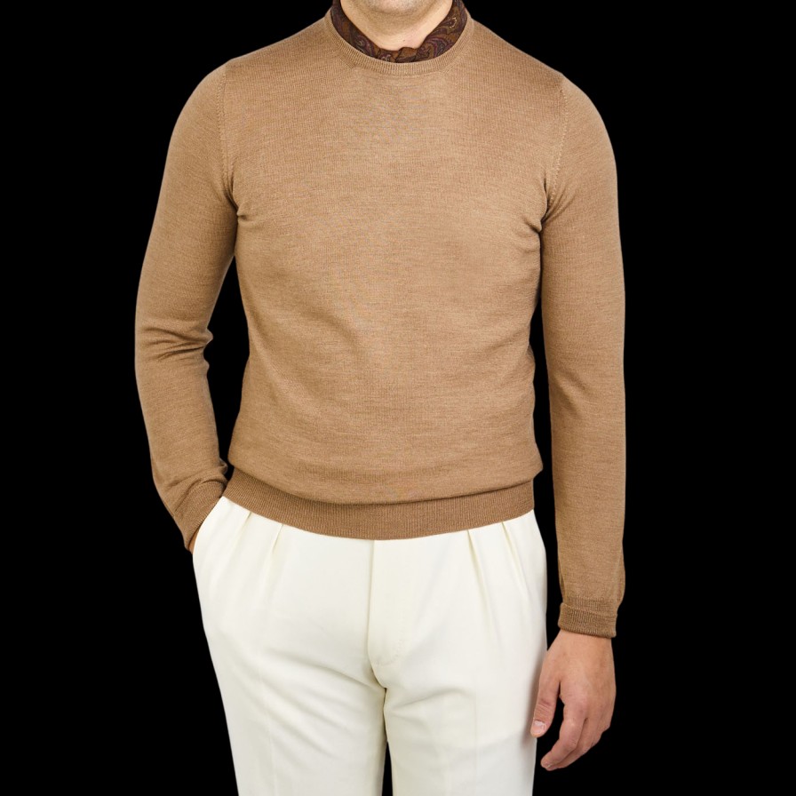 Gran Sasso Camel Beige Extra Fine Merino Crew Neck Best