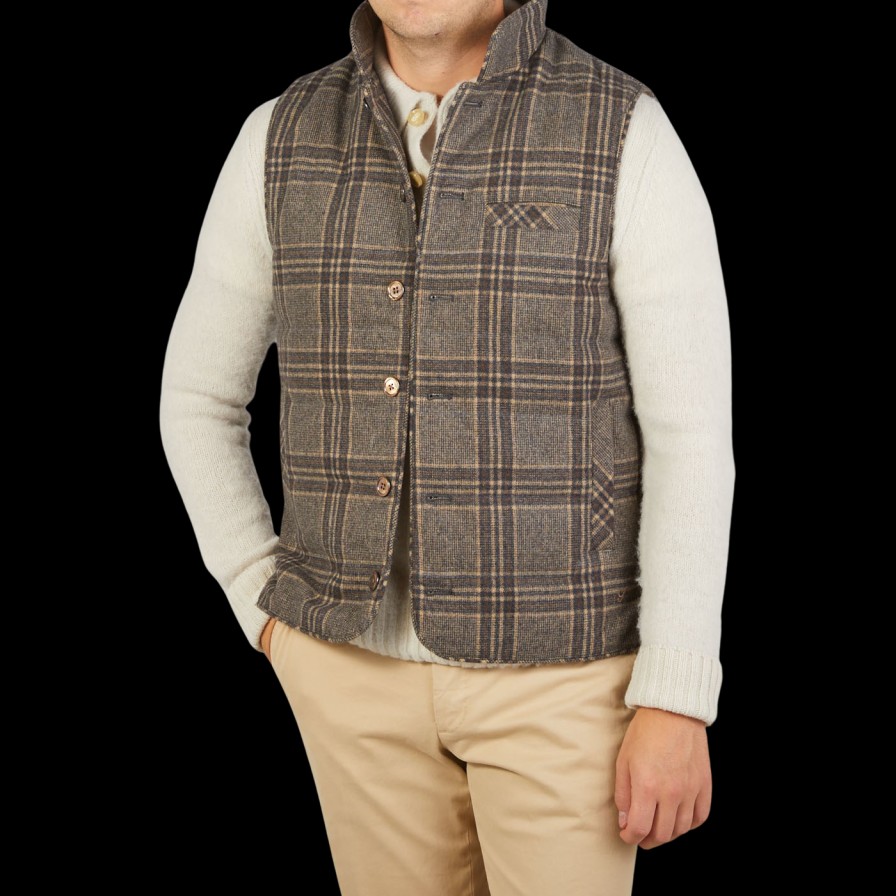 Stenströms Beige Checked Wool Down Padded Gilet Clearance