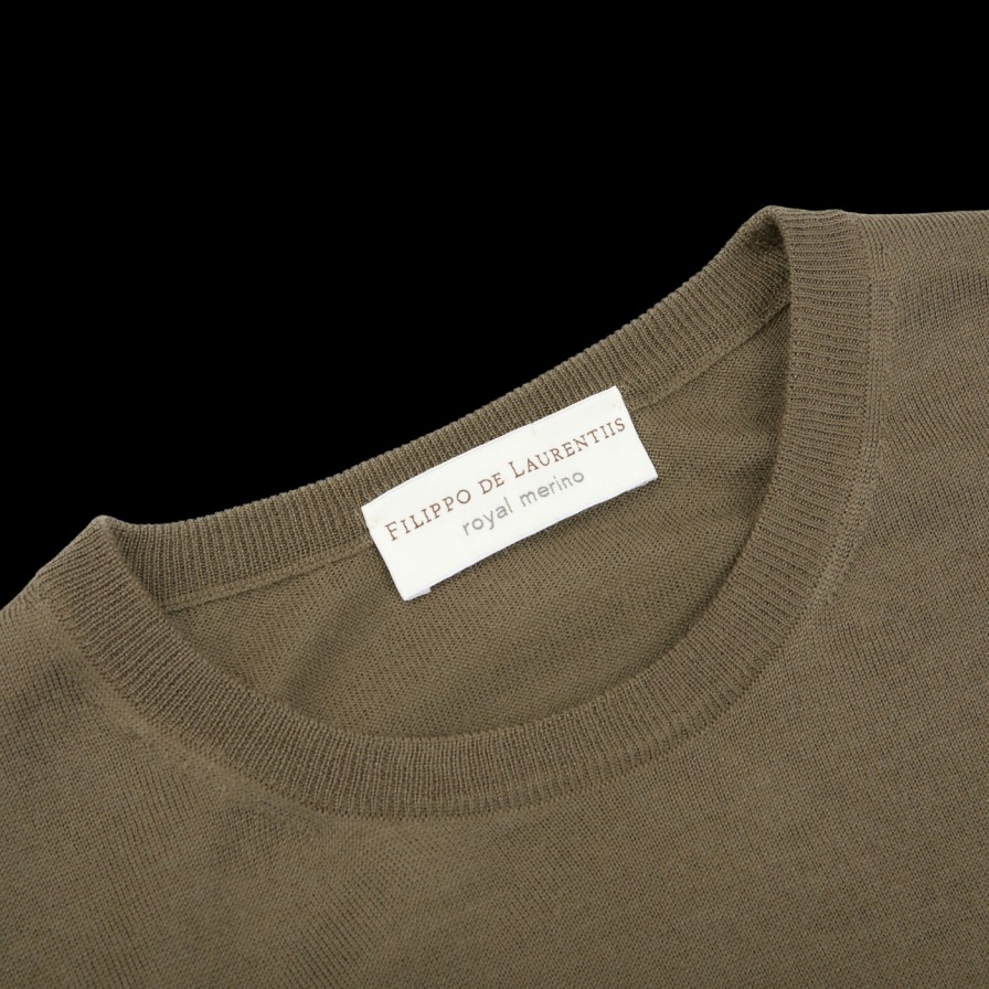 Filippo de Laurentiis Olive Green Super 120S Merino Crew Neck Online