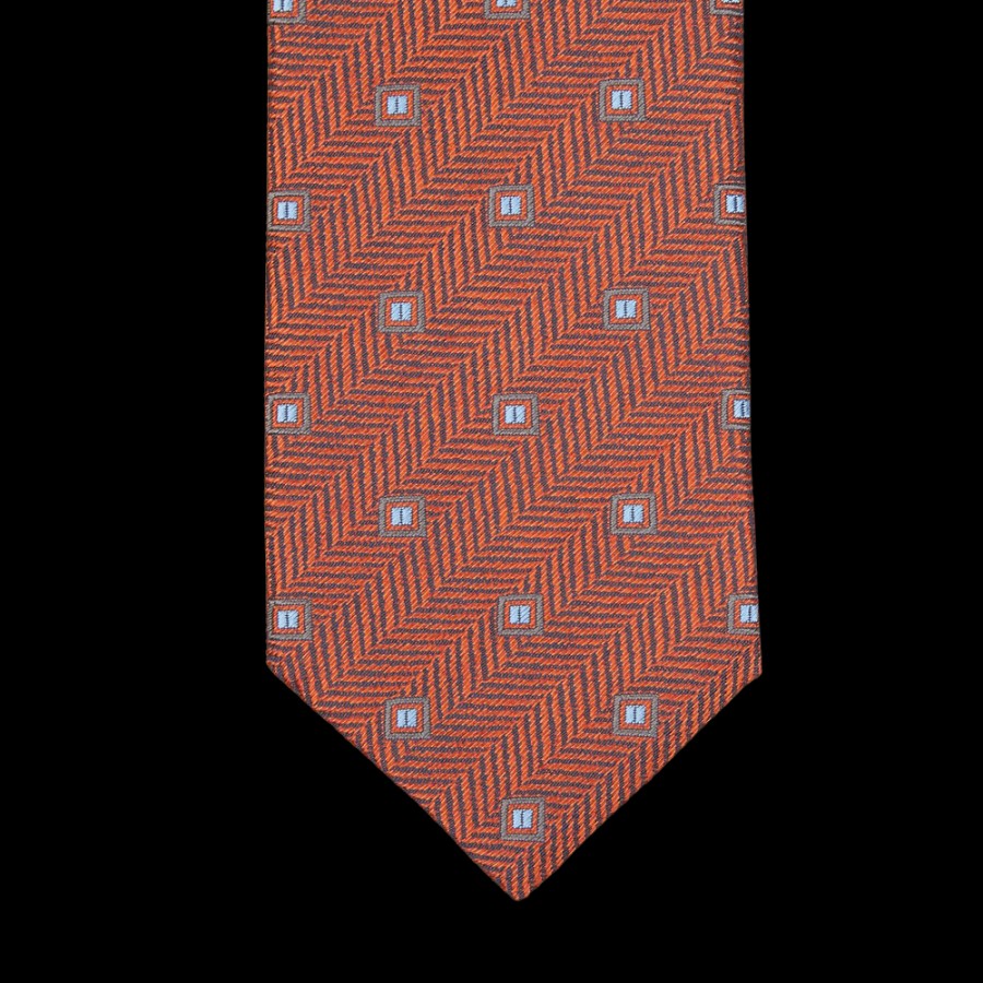 Silvio Fiorello Orange Herringbone Woven Silk Tie Clearance