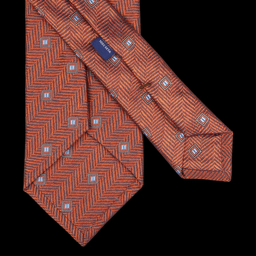 Silvio Fiorello Orange Herringbone Woven Silk Tie Clearance